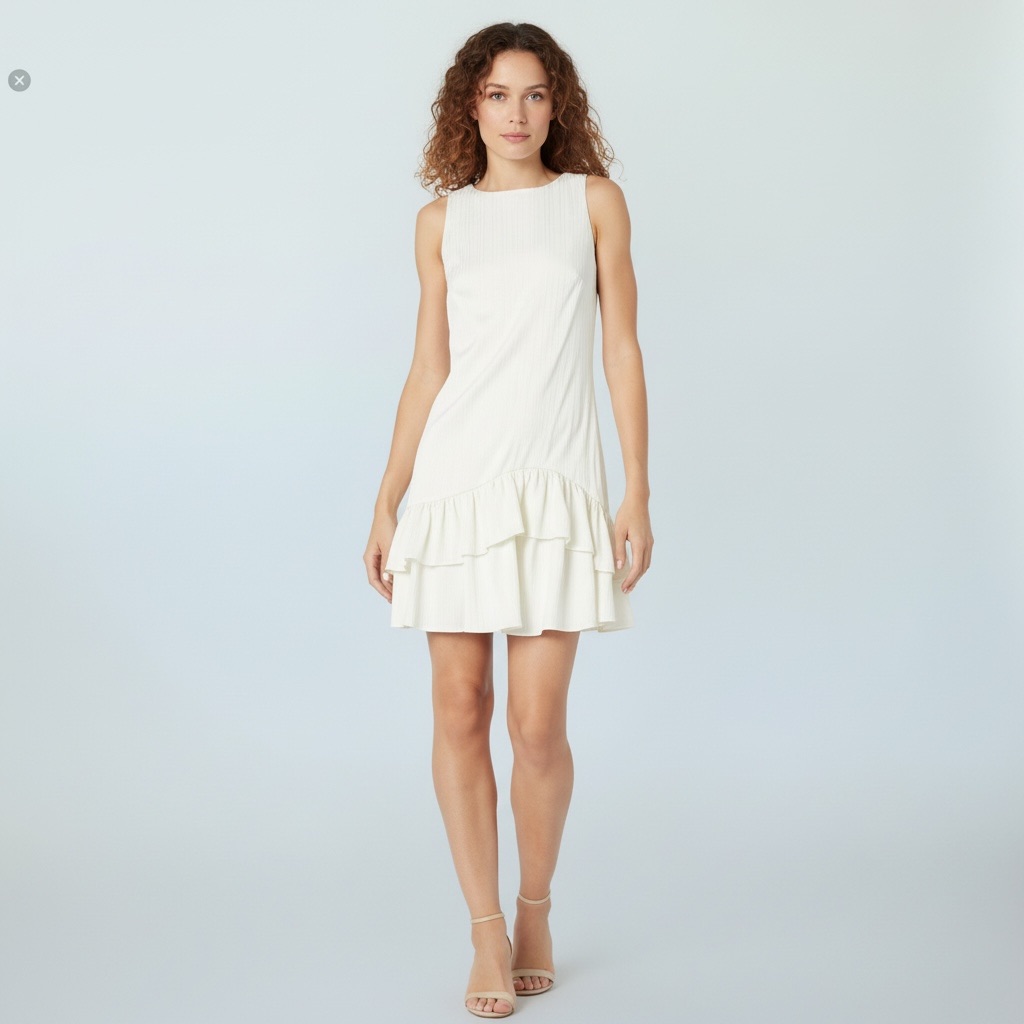 Nwt Trina Turk Ruffled Hem Winter White Dress Size 0
